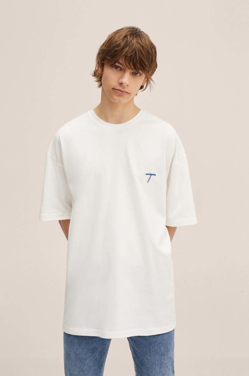 

Детска памучна тениска Mango Kids в бяло с изчистен дизайн, Бял