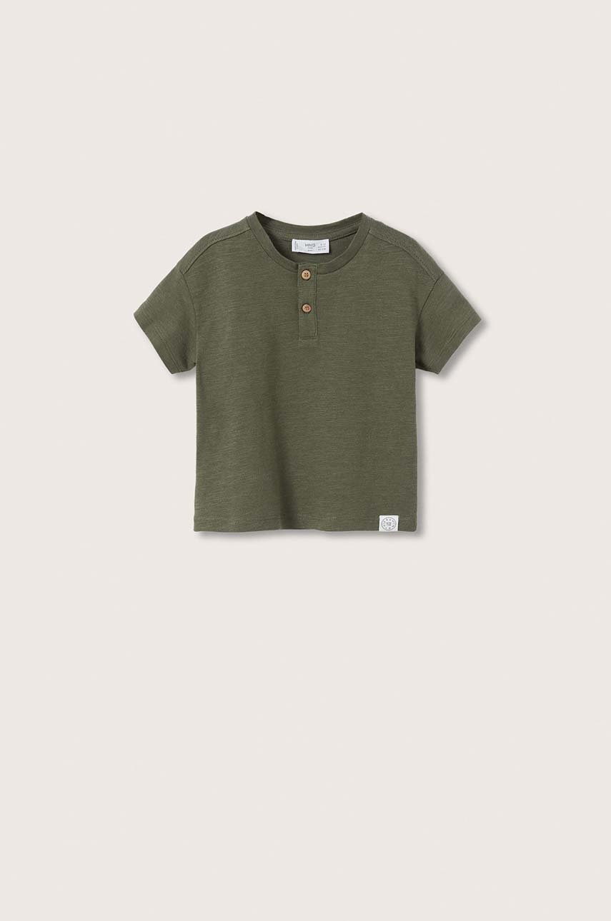 

Детска памучна тениска Mango Kids в кафяво с изчистен дизайн, Кафяв