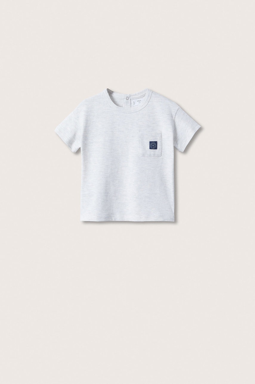 

Детска памучна тениска Mango Kids в сиво с изчистен дизайн, Сив