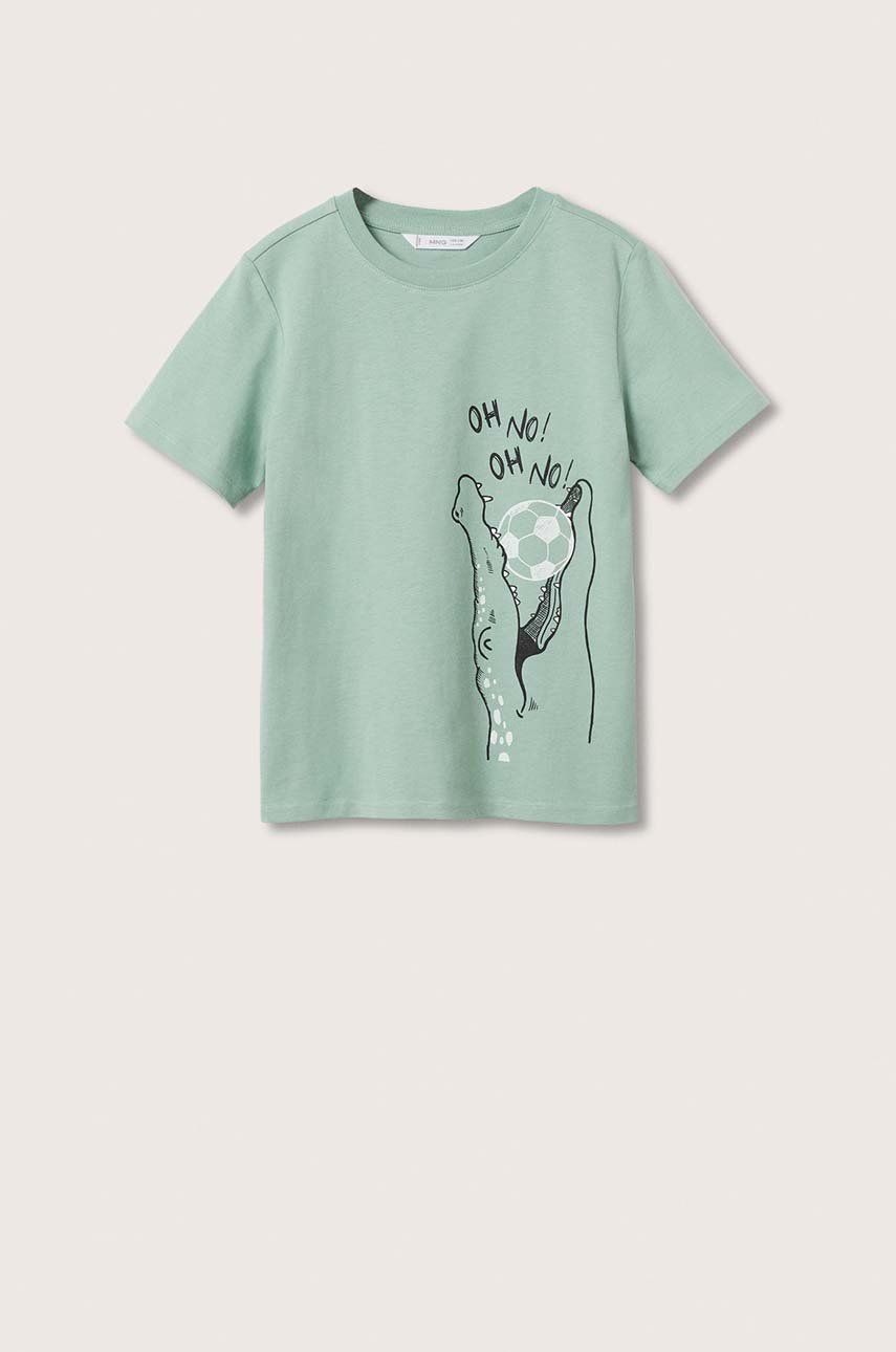 Mango Kids t-shirt bawełniany dziecięcy Prix kolor zielony gładki