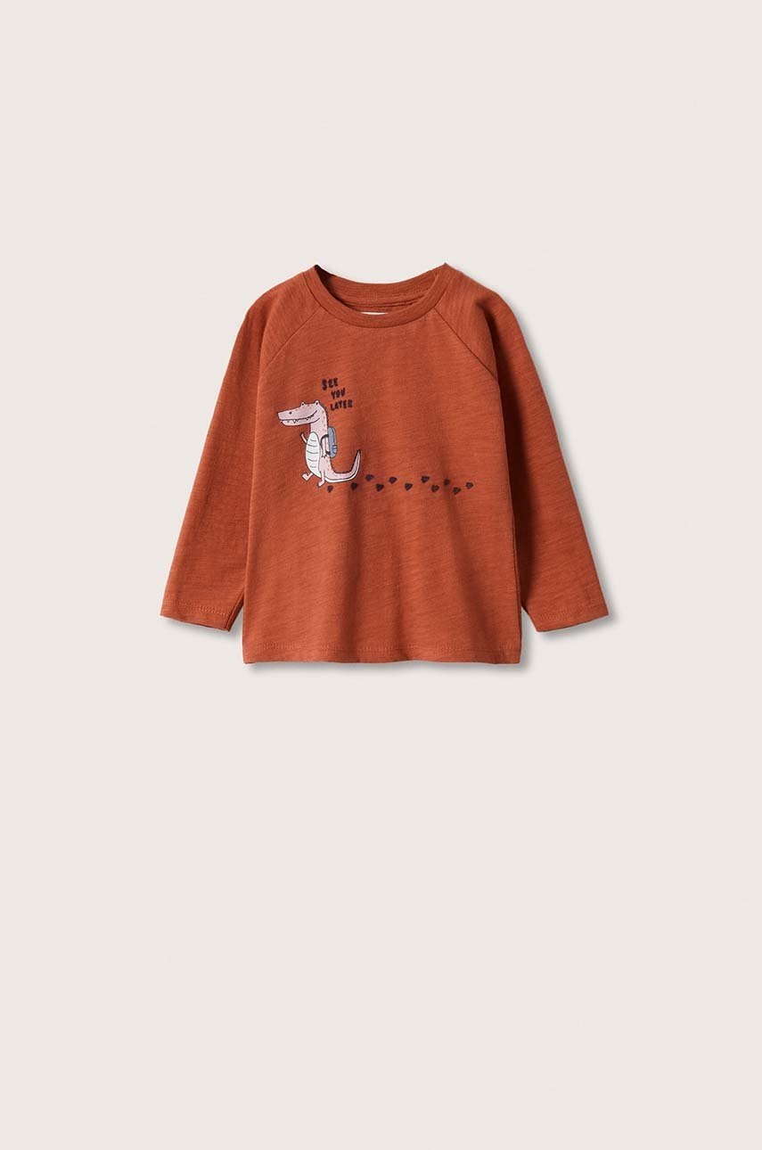 

Детска блуза с дълги ръкави Mango Kids в бордо с принт