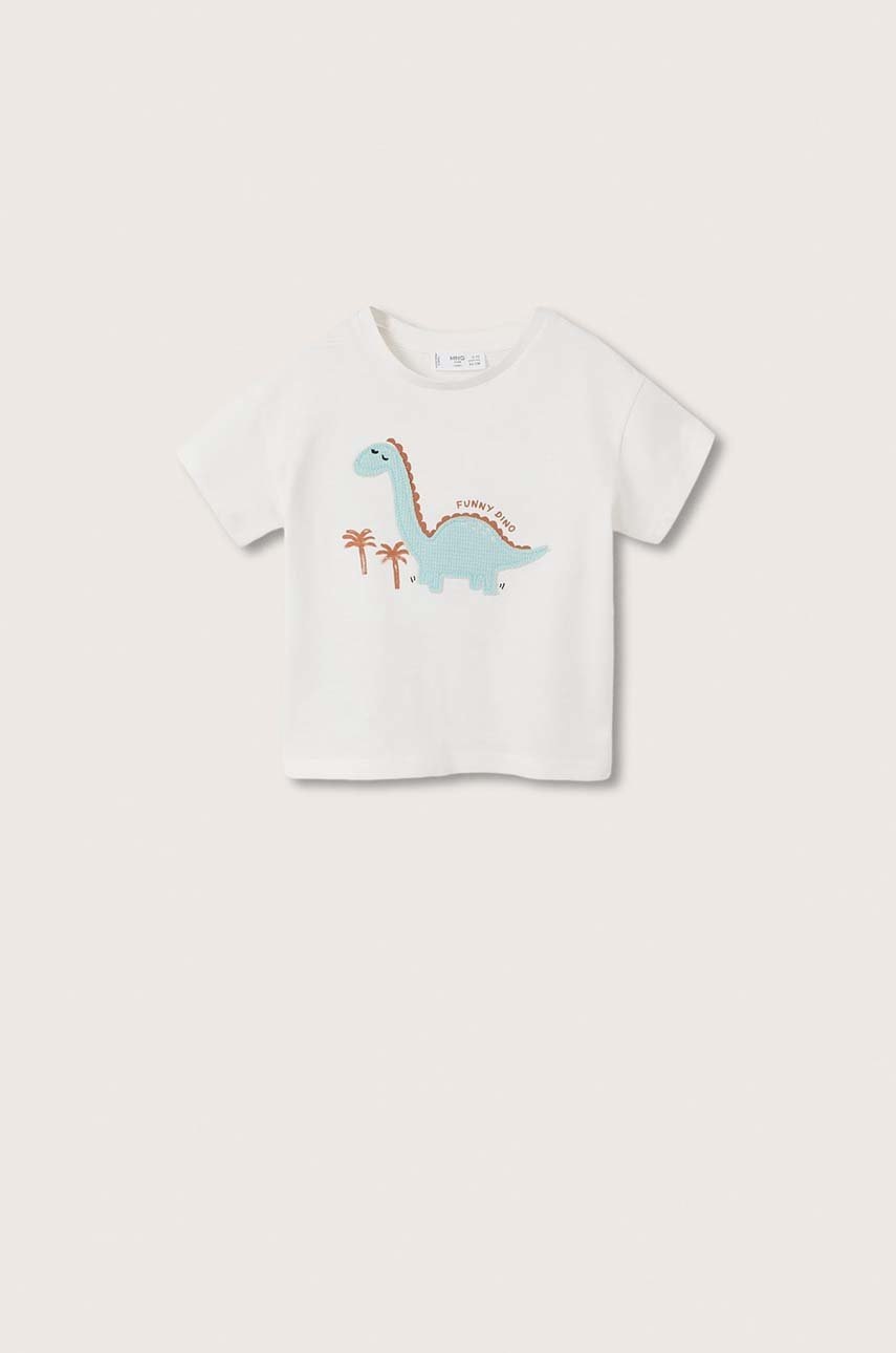 

Детска памучна тениска Mango Kids в бяло с принт, Бял