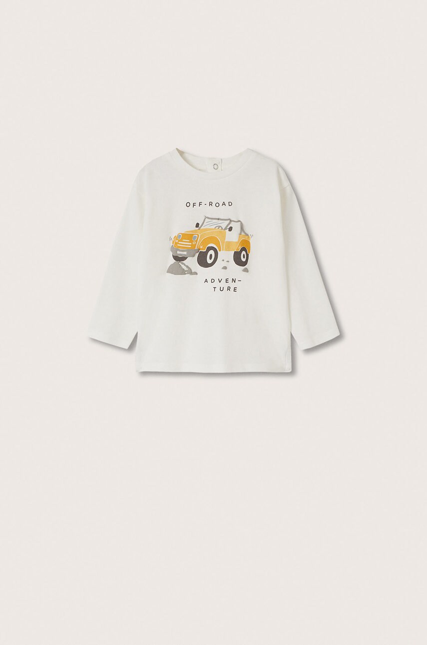 

Детска блуза с дълги ръкави Mango Kids в бяло с принт, Бял