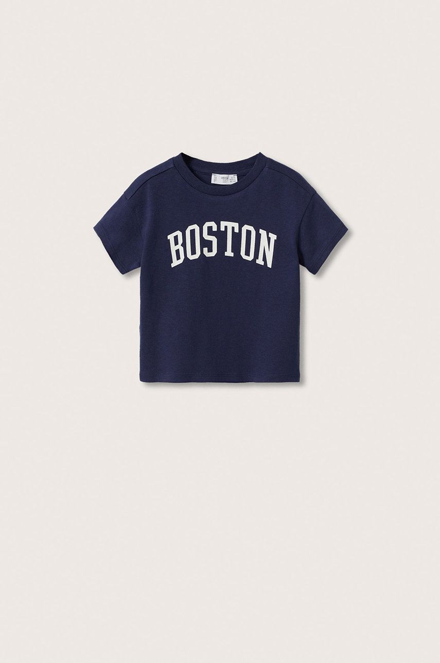 Mango Kids t-shirt bawełniany dziecięcy Bostonb kolor granatowy z nadrukiem