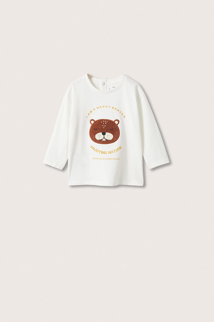 

Детска блуза с дълги ръкави Mango Kids в бяло с принт, Бял