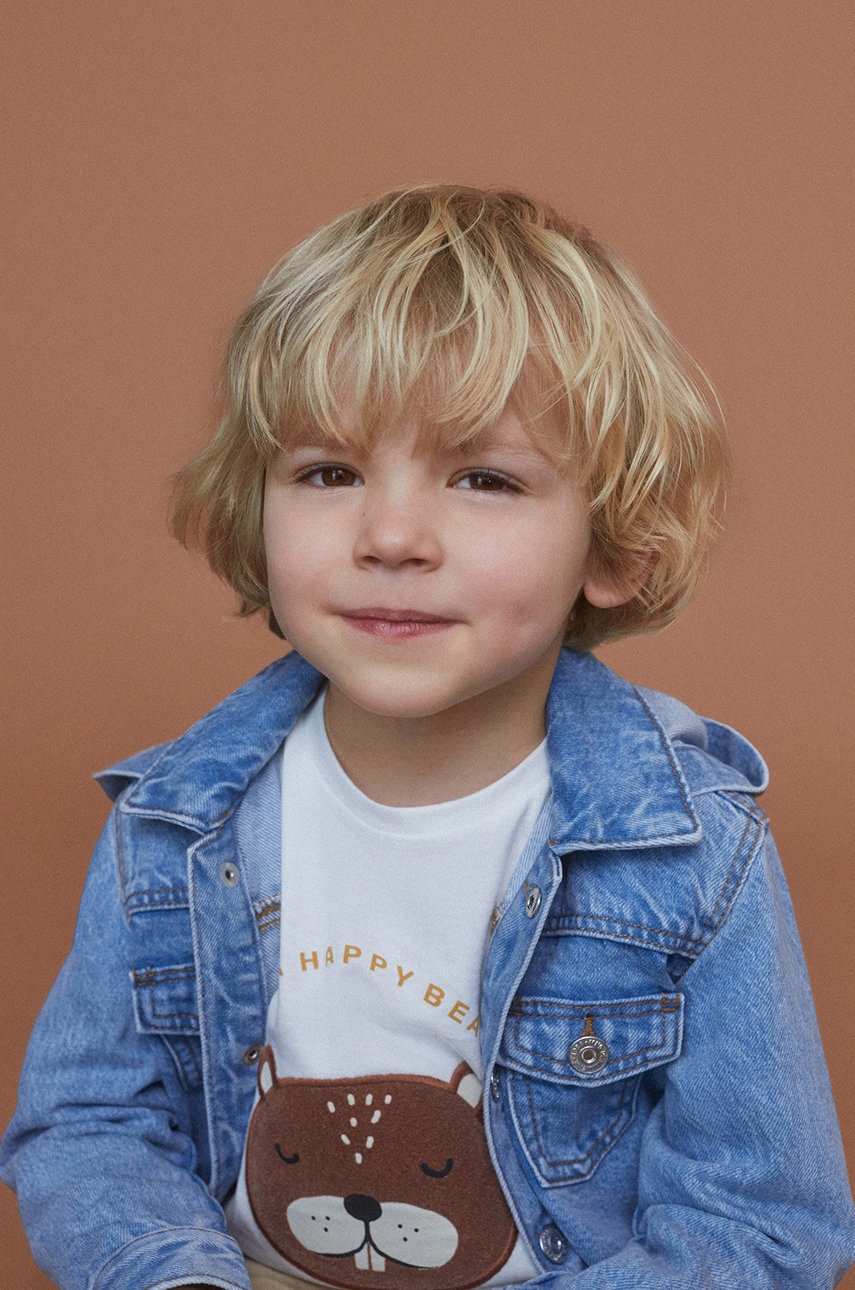 

Дитячий бавовняний лонгслів Mango Kids колір білий з принтом