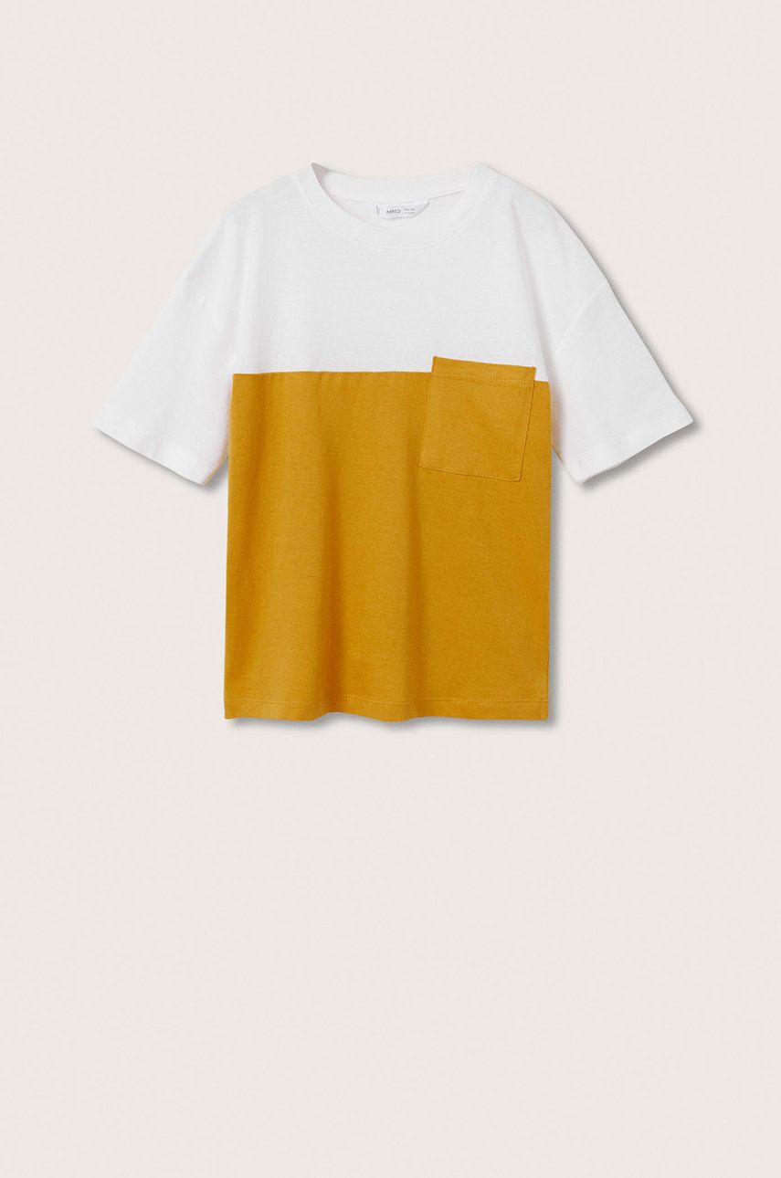 Mango Kids t-shirt bawełniany dziecięcy Block kolor żółty wzorzysty