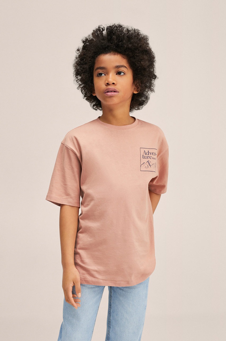 

Детска памучна тениска Mango Kids Michigan в оранжево с принт, Оранжев