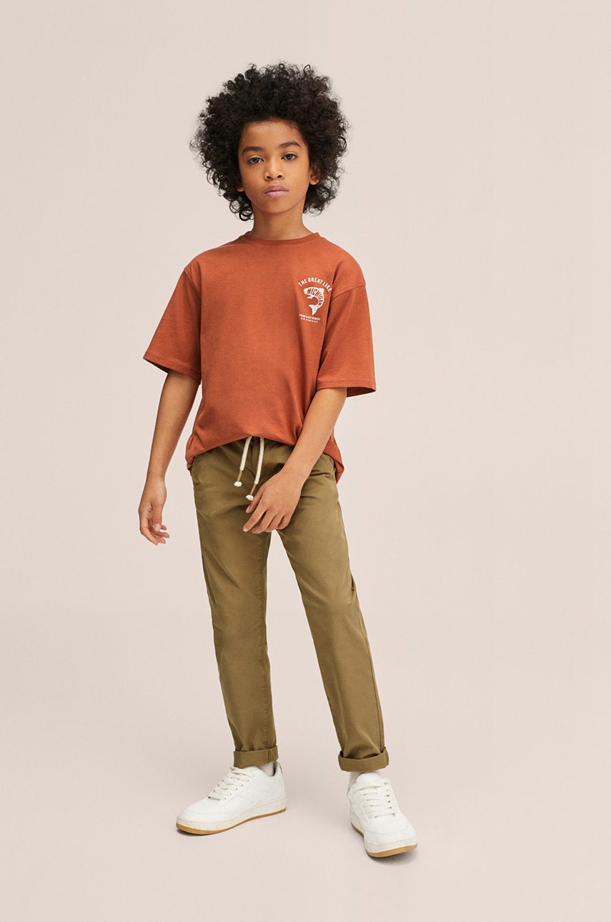 

Детская хлопковая футболка Mango Kids Michigan цвет бордовый с принтом