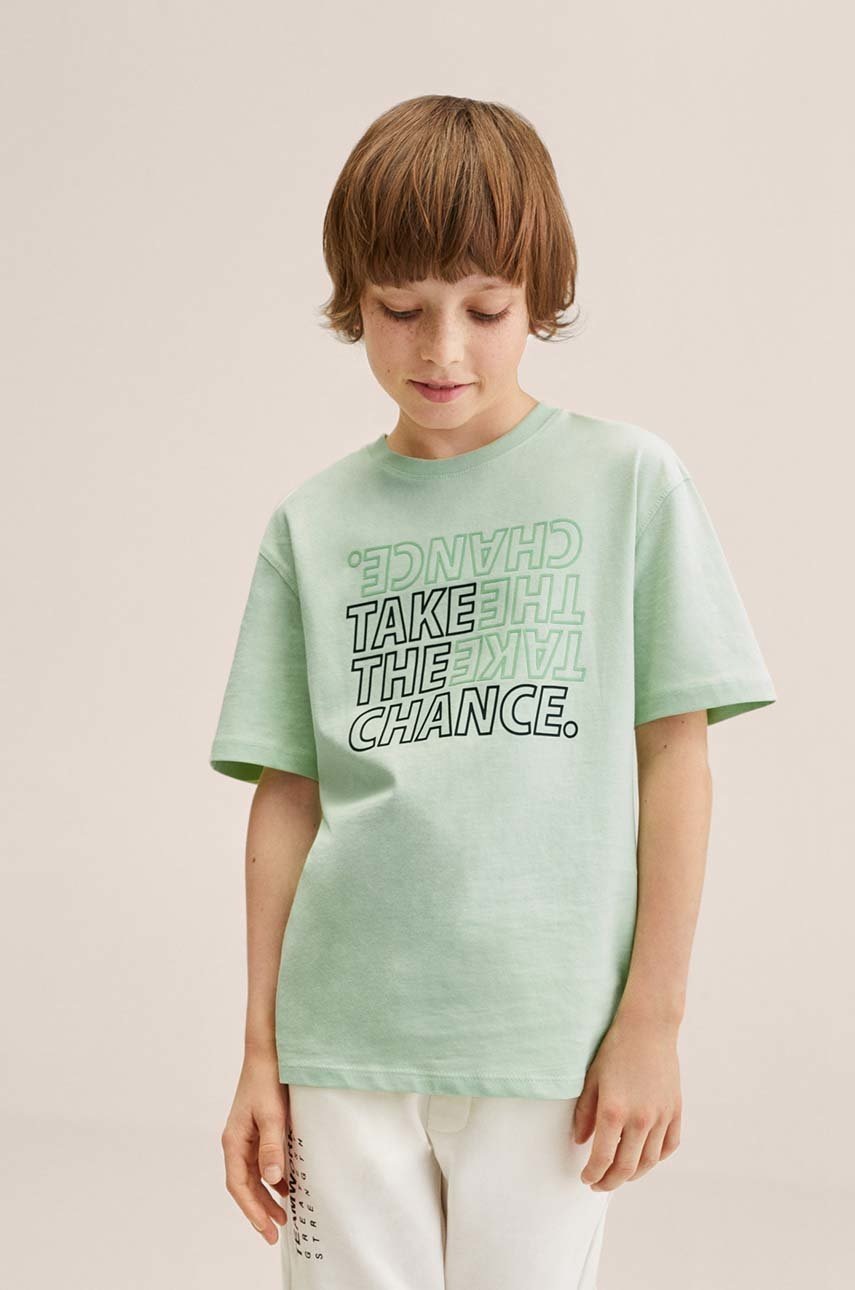 

Детска памучна тениска Mango Kids Chance в зелено с принт, Зелен