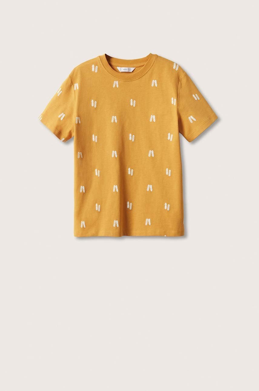 

Детска памучна тениска Mango Kids Stamp2 в жълто с десен, Жълт