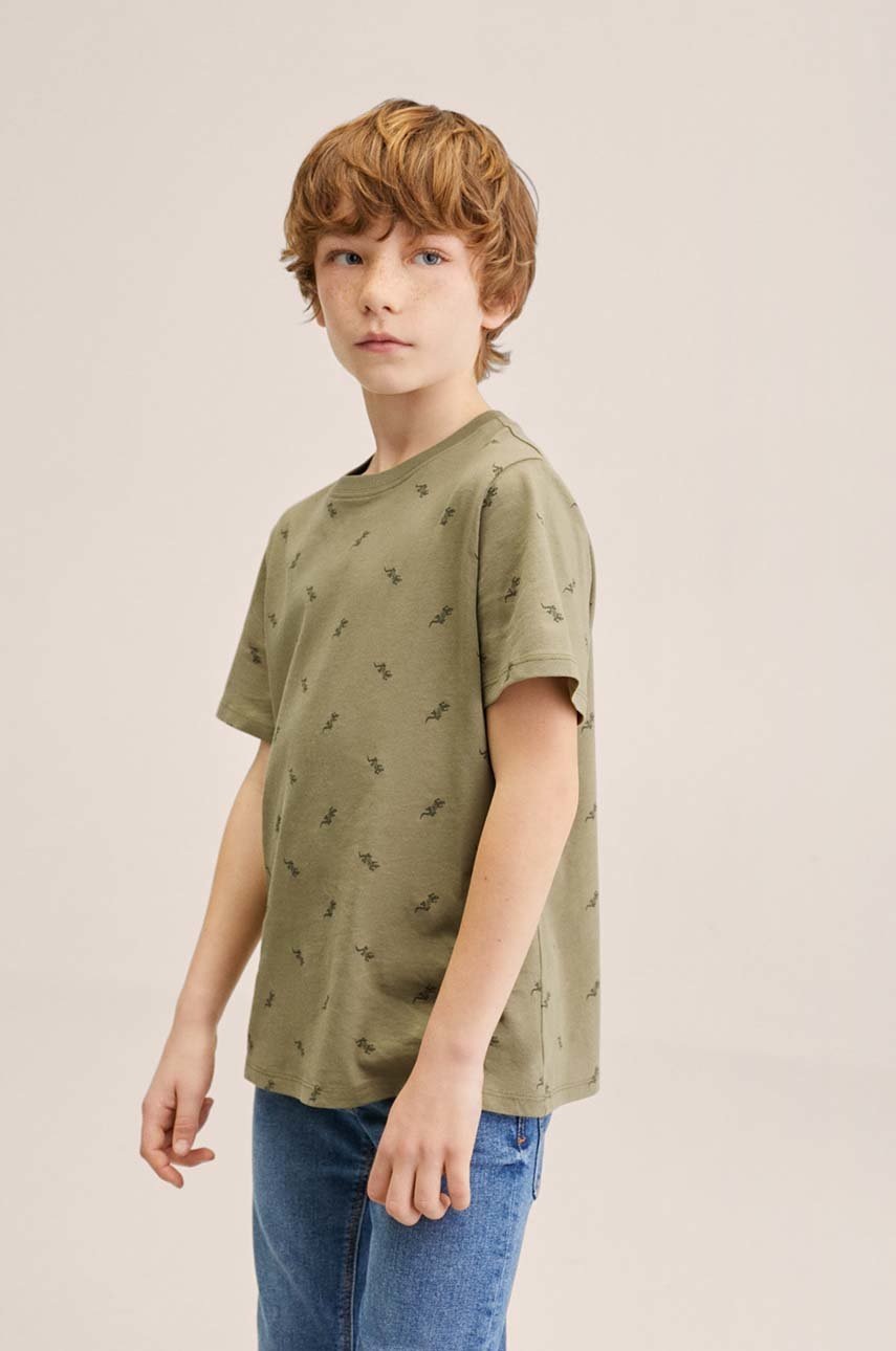 

Детска памучна тениска Mango Kids Stamp2 в кафяво с десен, Кафяв
