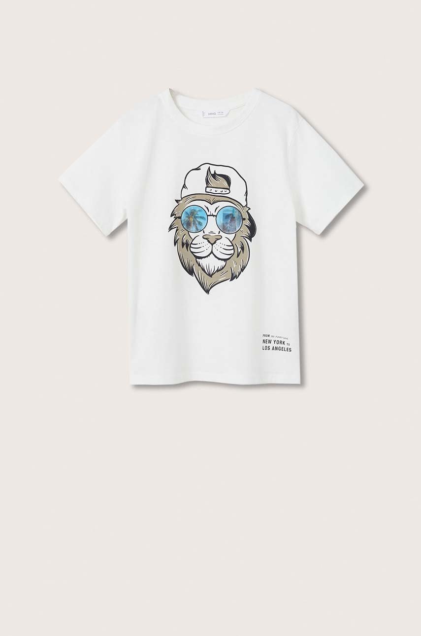 

Детска памучна тениска Mango Kids в бяло с принт, Бял