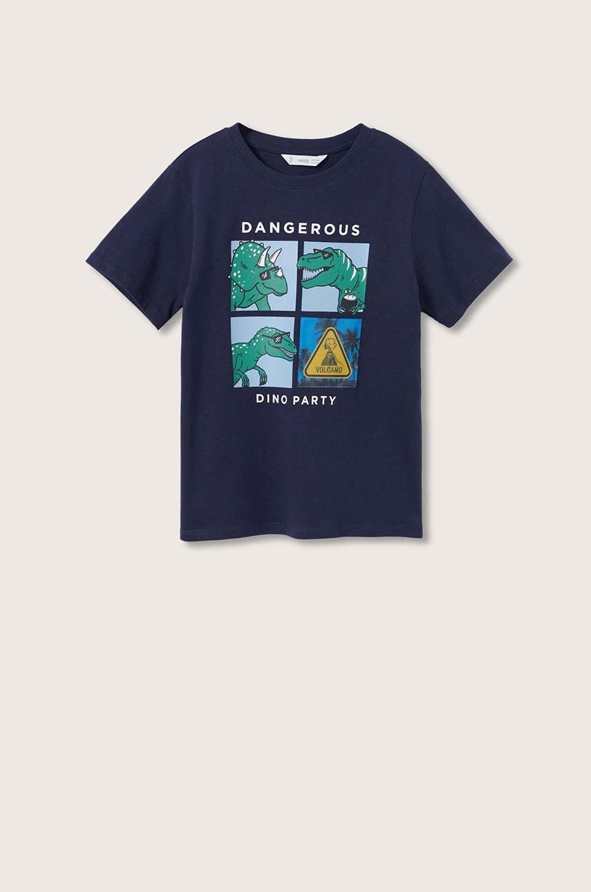 

Детска памучна тениска Mango Kids в тъмносиньо с принт, Тъмносин