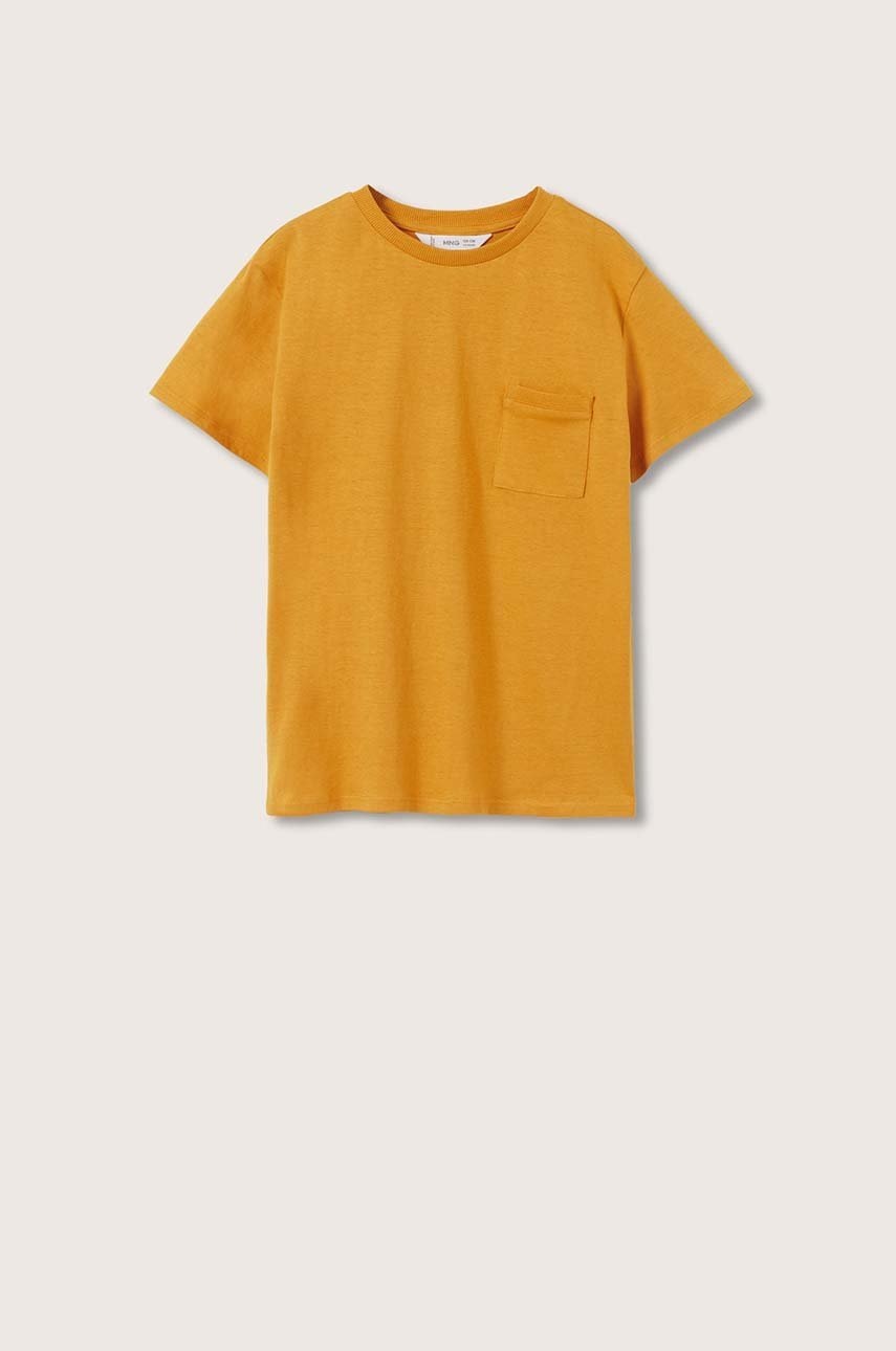 

Памучна тениска Mango Kids Basic2 в жълто с изчистен дизайн, Жълт