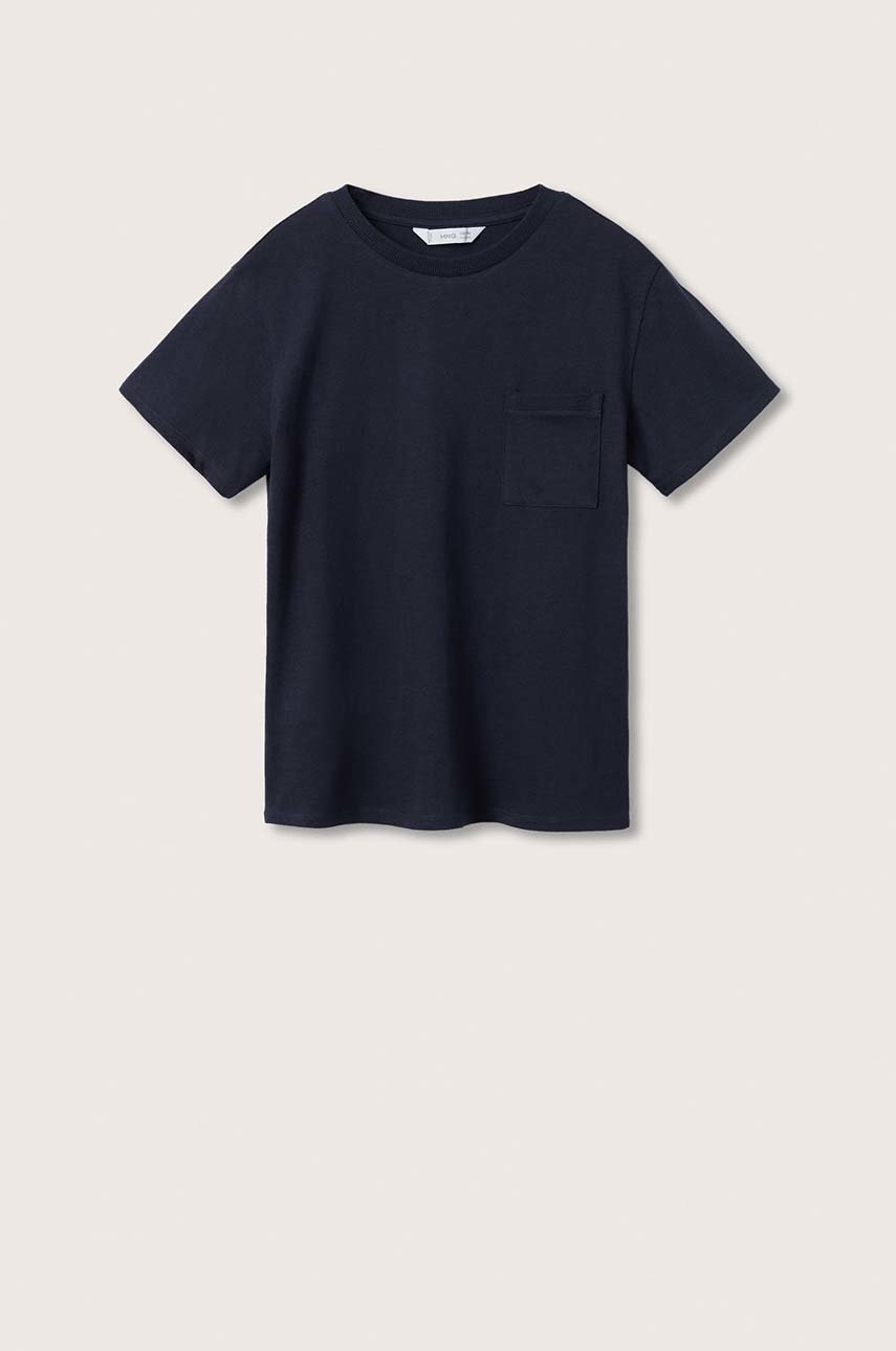 

Памучна тениска Mango Kids Basic2 в тъмносиньо с изчистен дизайн, Тъмносин