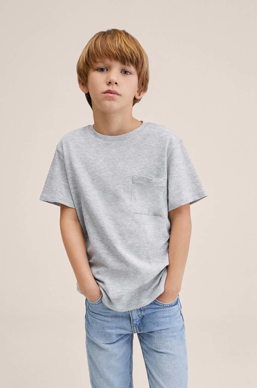 

Памучна тениска Mango Kids Basic2 в сиво с изчистен дизайн, Сив