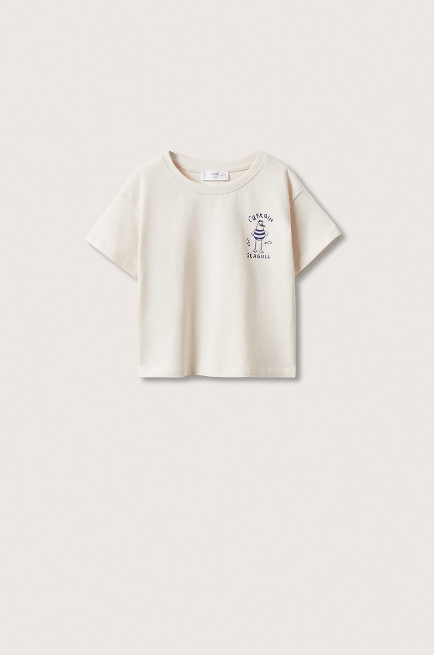 

Детска памучна тениска Mango Kids Captain в бежово с принт, Бежов