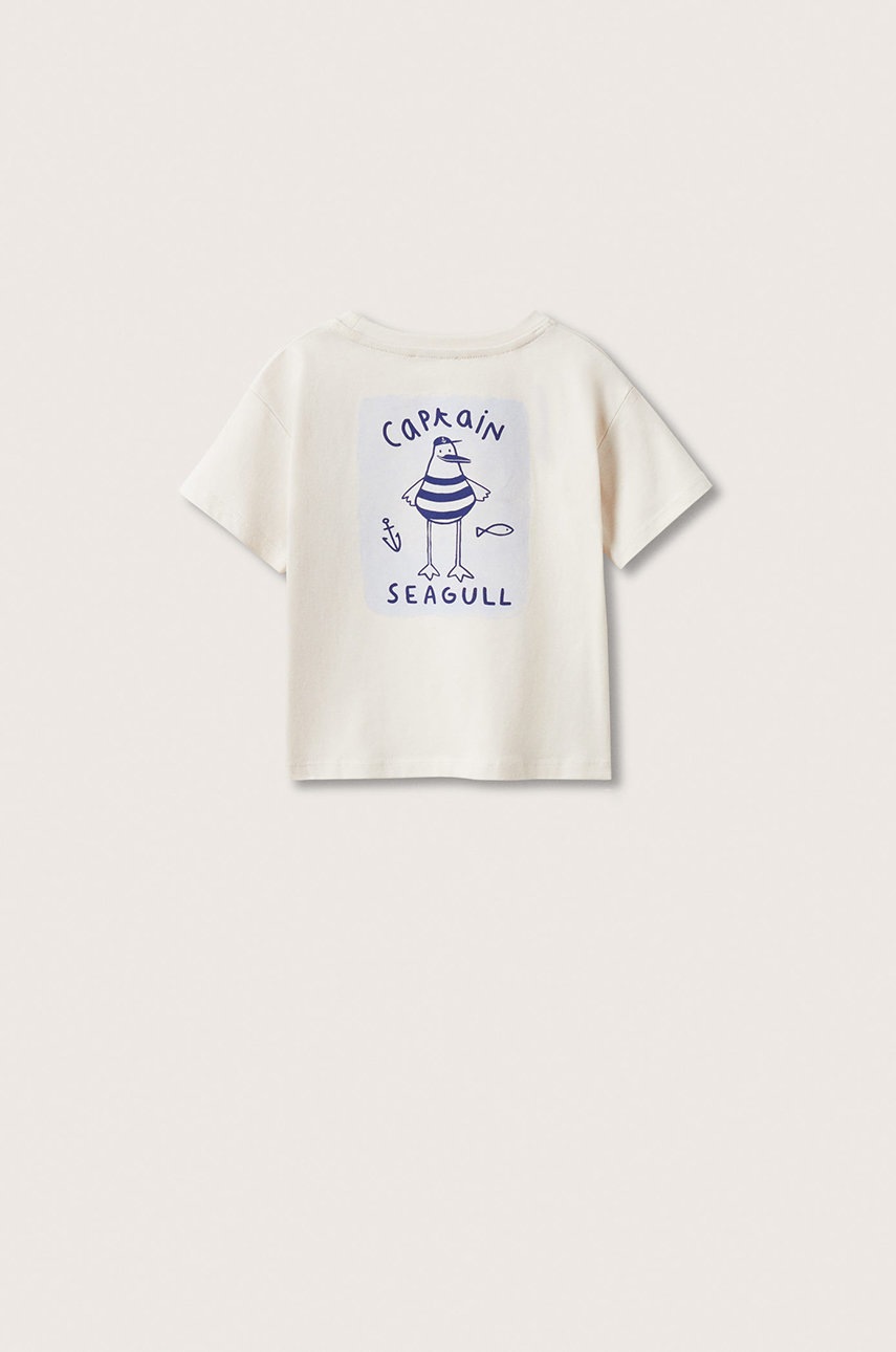 

Детская хлопковая футболка Mango Kids Captain цвет бежевый с принтом