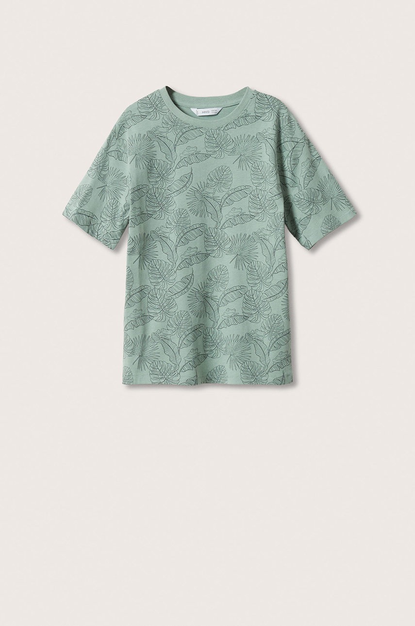 

Детска памучна тениска Mango Kids Frog в кафяво с десен, Кафяв
