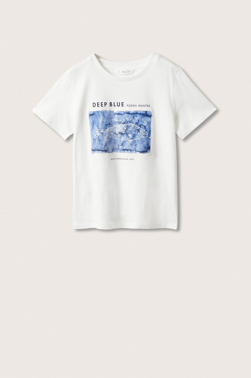 

Детска памучна тениска Mango Kids Fossil в бяло с принт, Бял