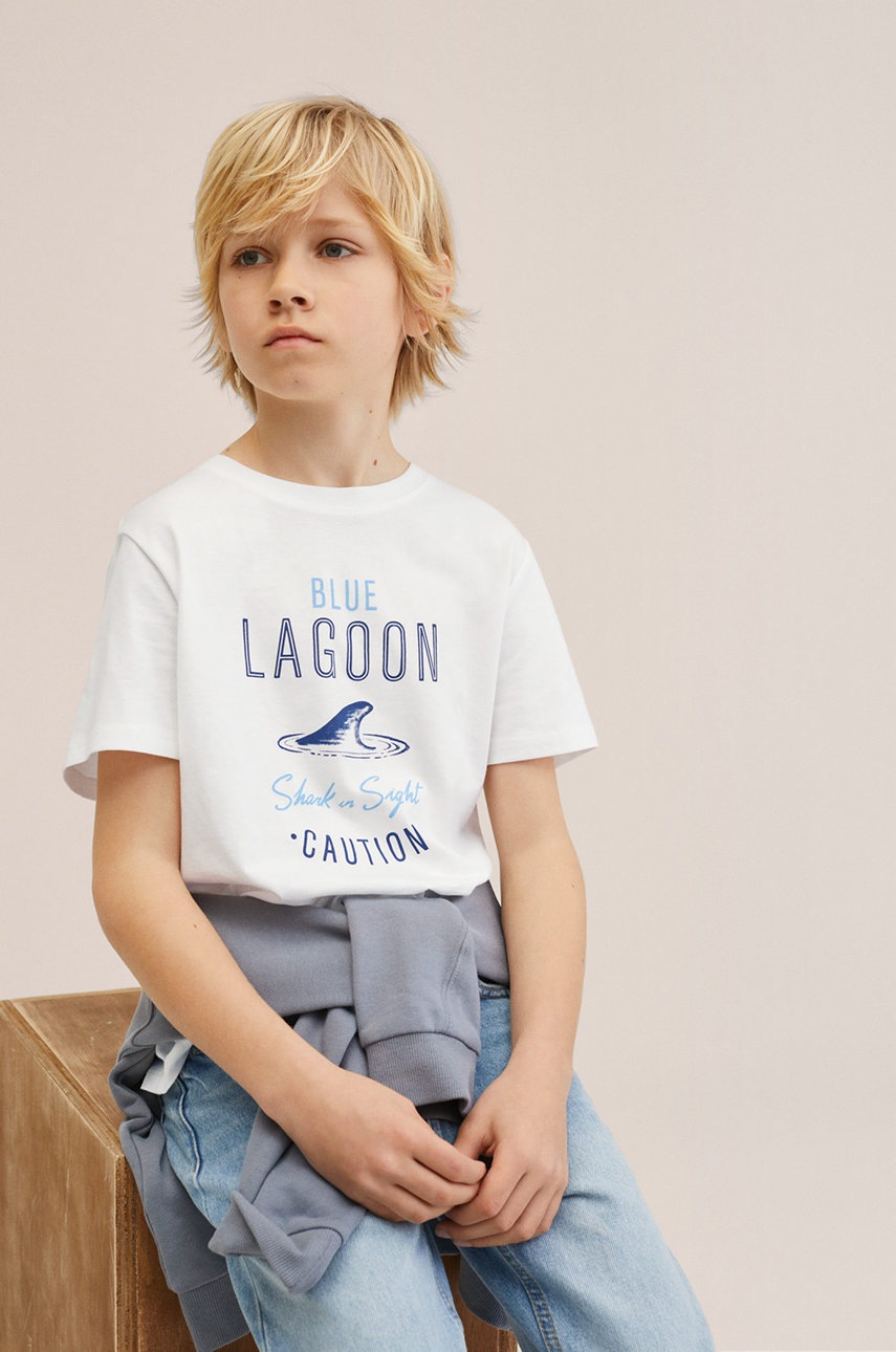 

Детска памучна тениска Mango Kids Coast в бяло с принт, Бял