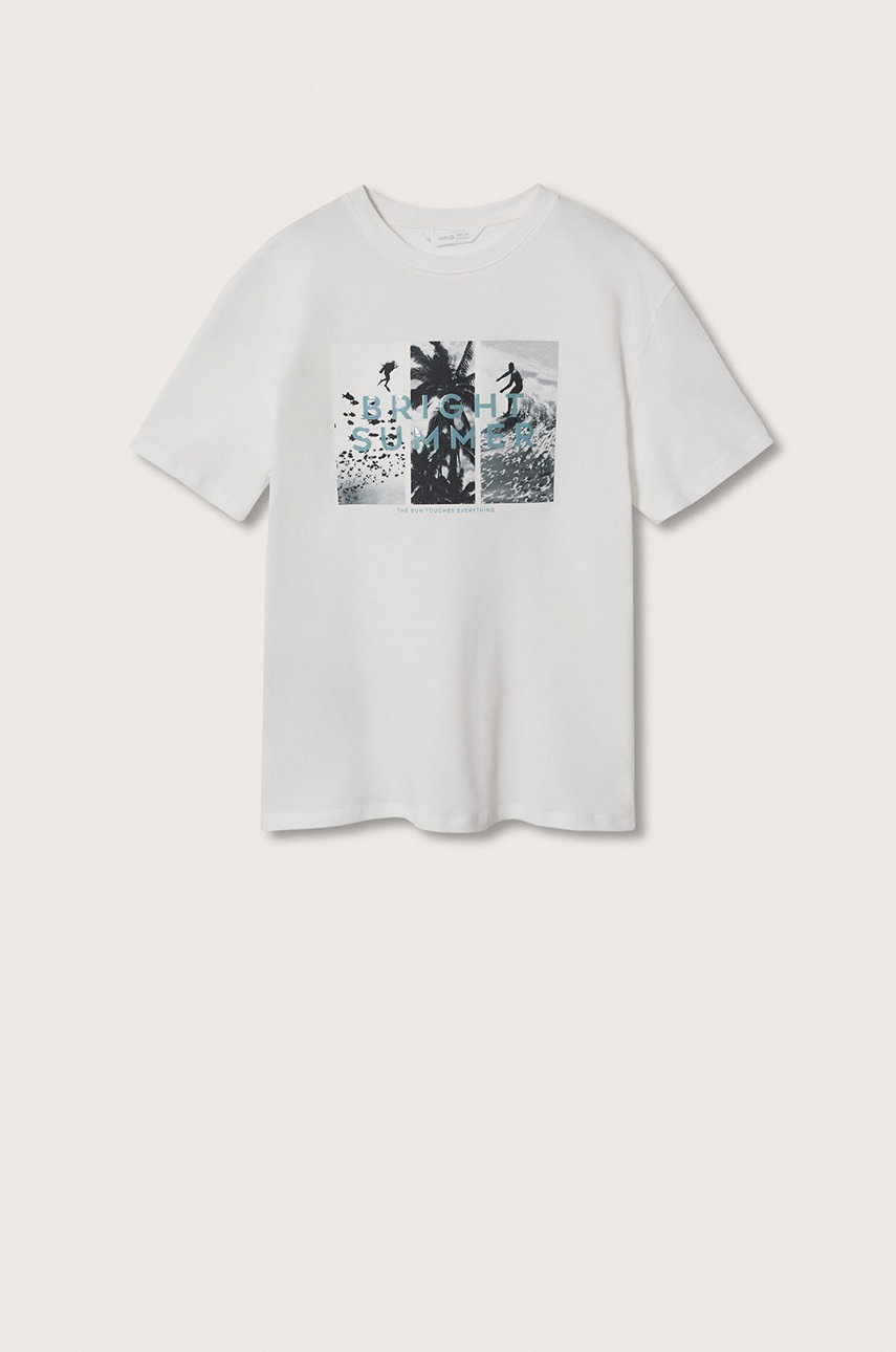 

Детска памучна тениска Mango Kids Fotos в бяло с принт, Бял