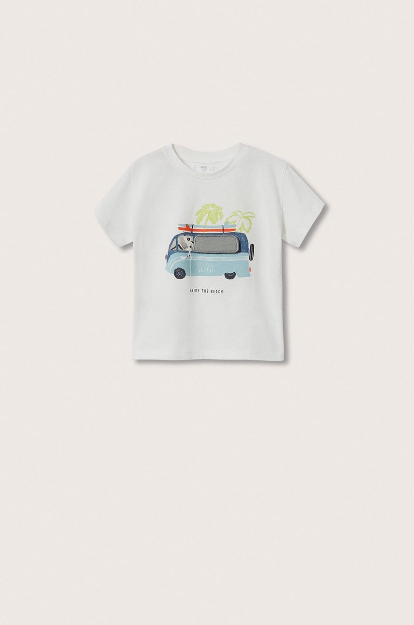 

Детска памучна тениска Mango Kids Club в бяло с апликация, Бял