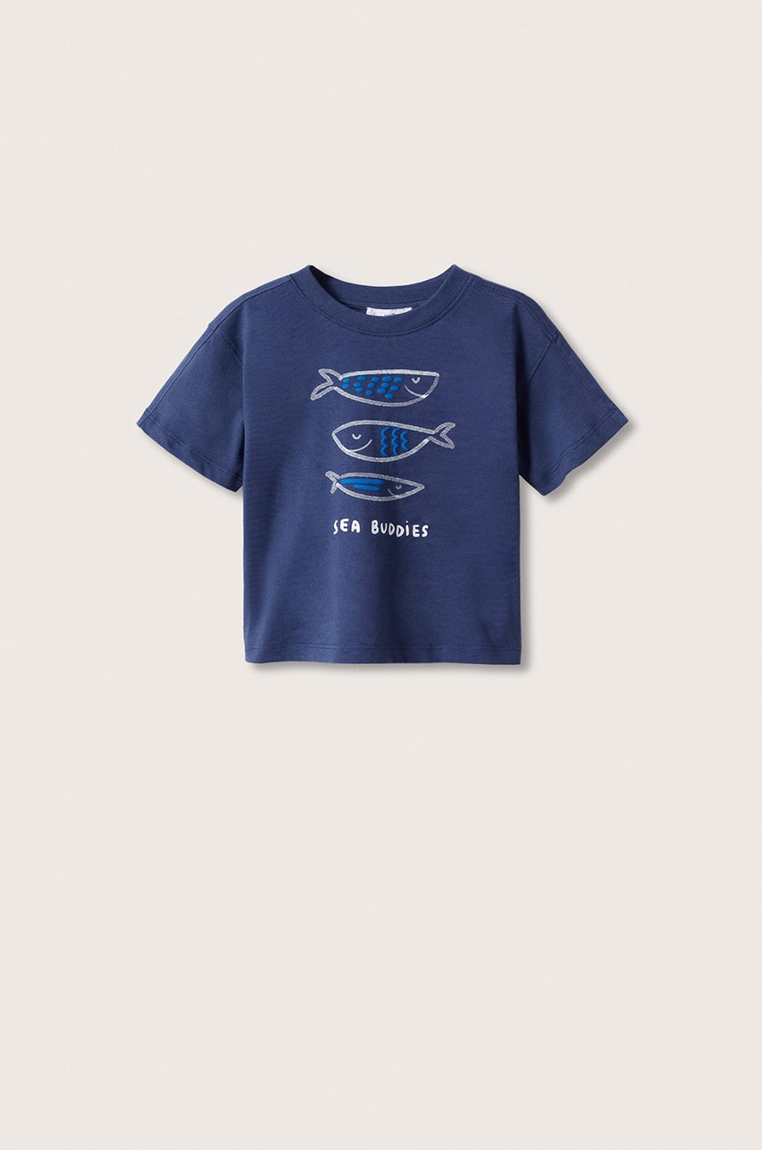 

Детска памучна тениска Mango Kids Sea с принт, Син