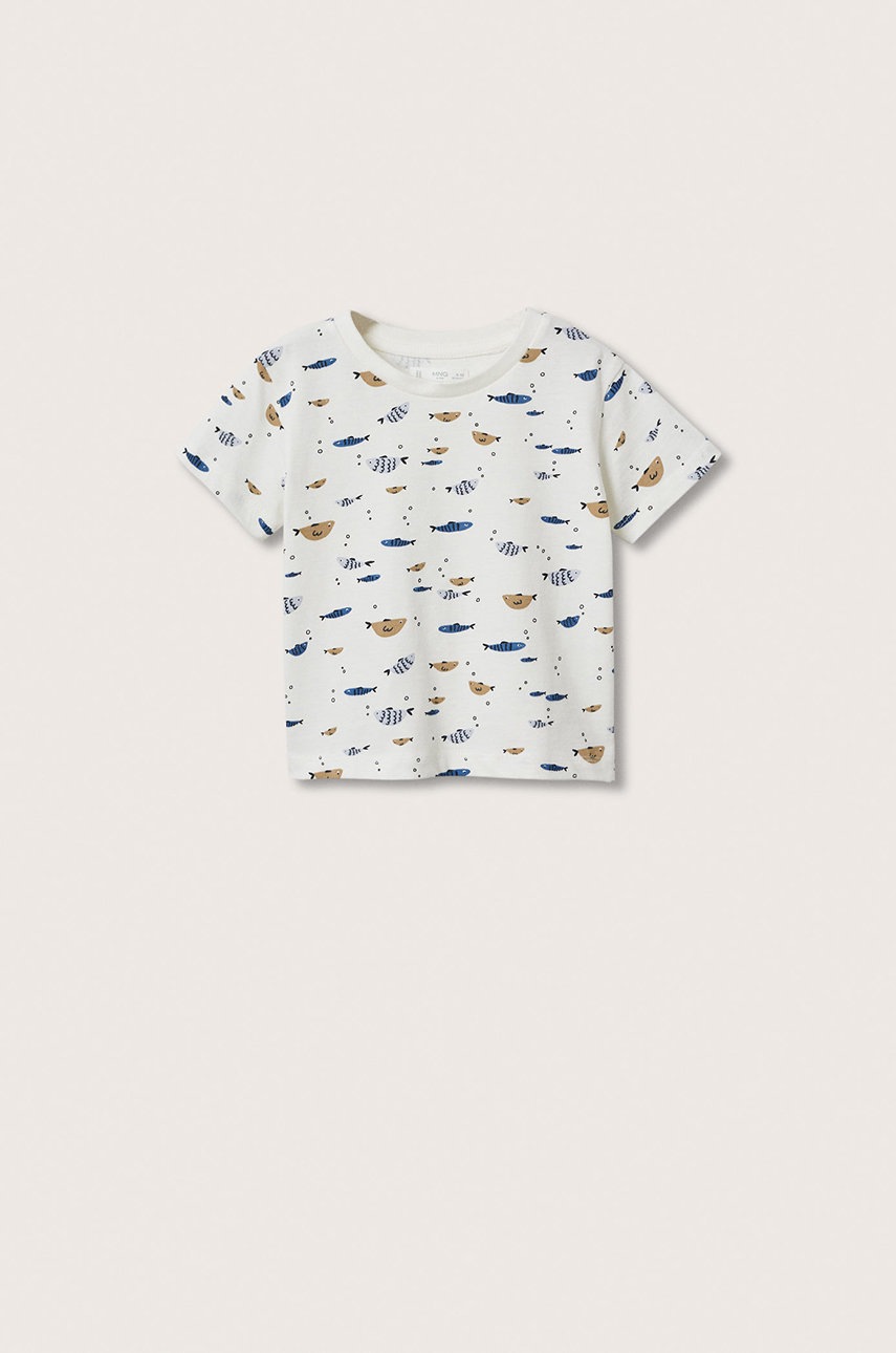 

Детска памучна тениска Mango Kids Marino в бяло с десен, Бял