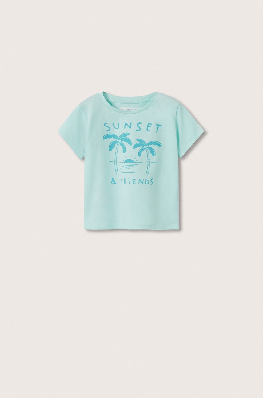 

Детска памучна тениска Mango Kids Playa в зелено с принт, Зелен