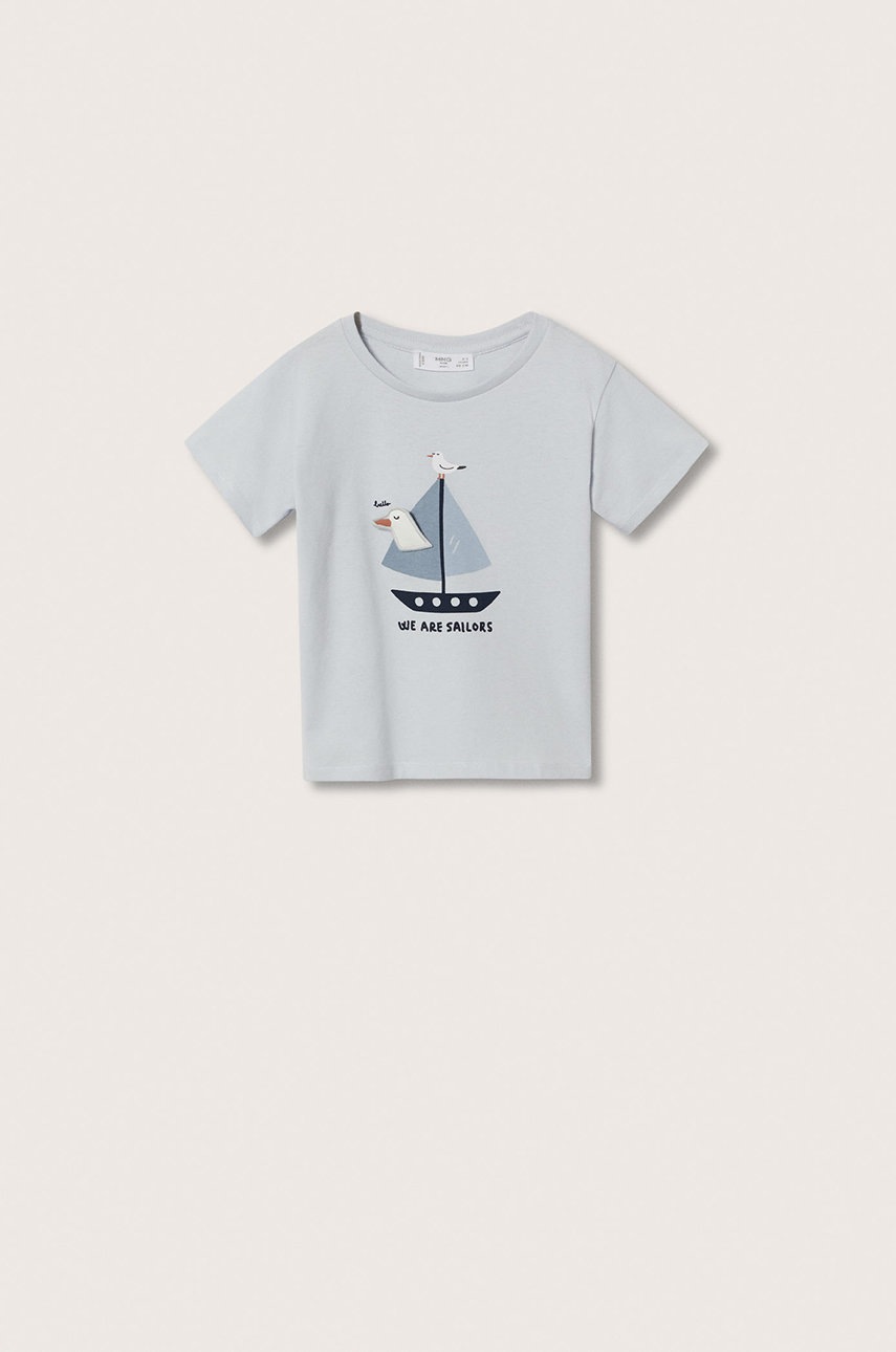 

Детска памучна тениска Mango Kids с принт, Син