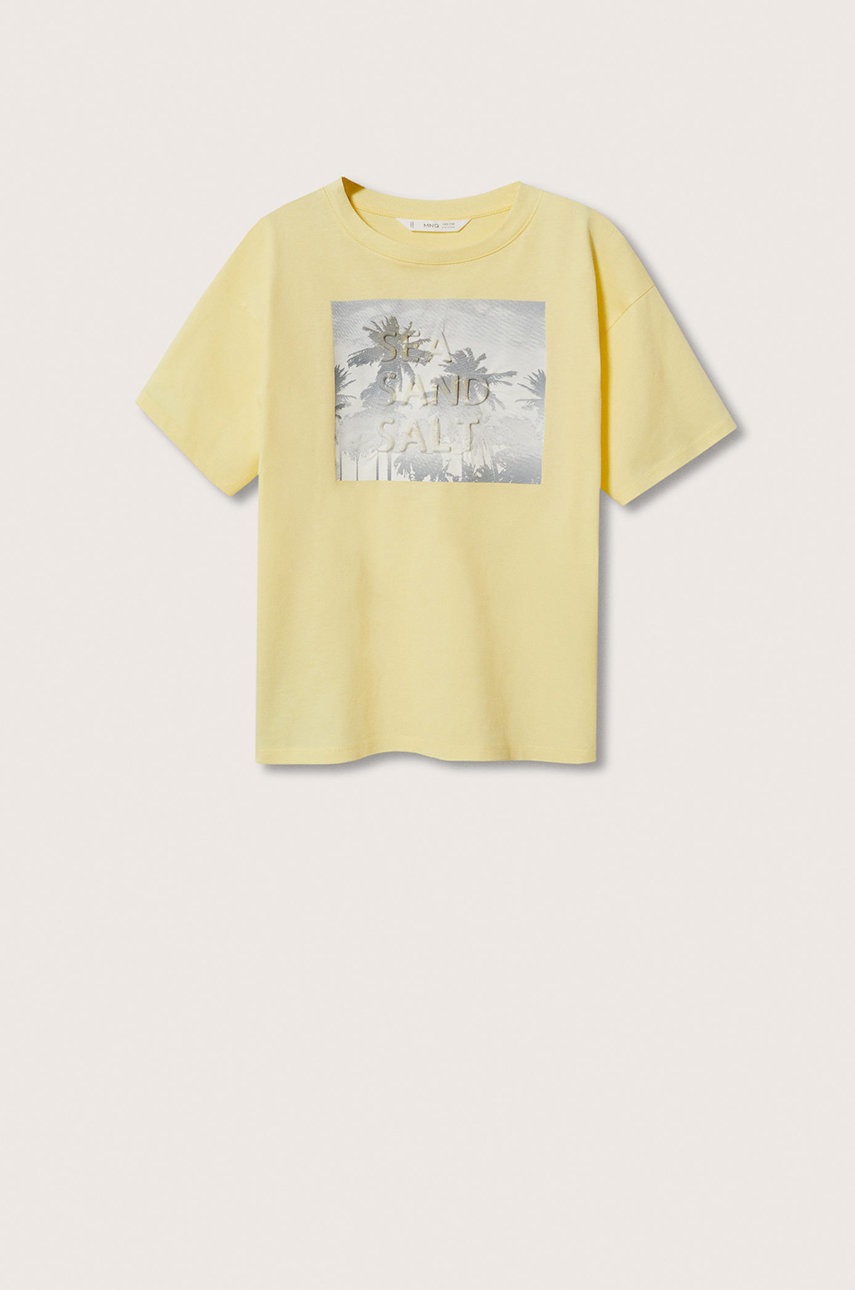 

Памучна тениска Mango Kids в жълто с принт, Жълт