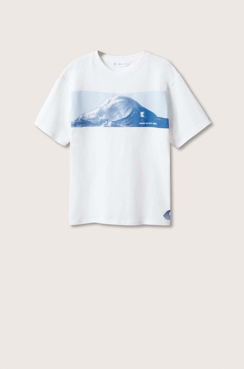 

Детска памучна тениска Mango Kids Water в бяло с принт, Бял