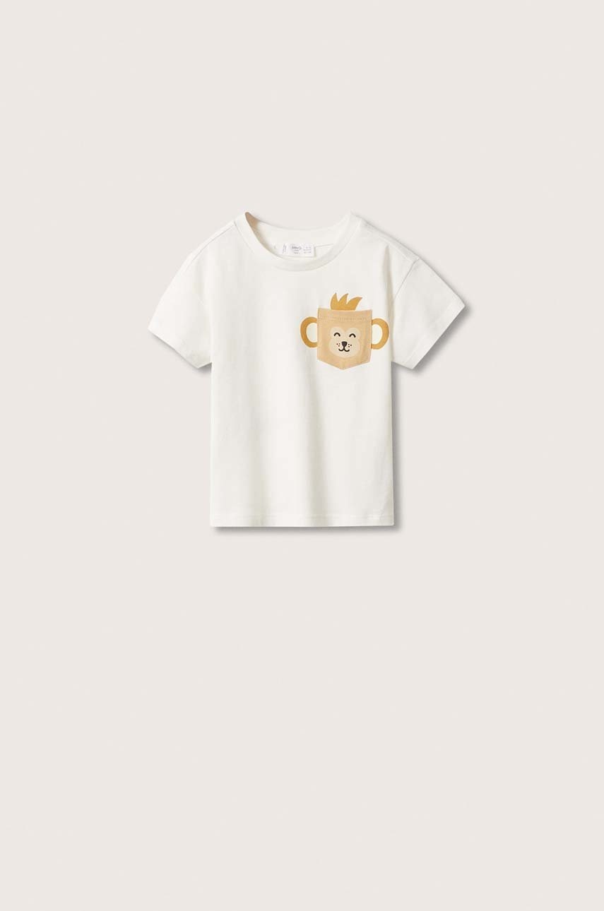 

Детска памучна тениска Mango Kids Bolsillo в бяло с принт, Бял