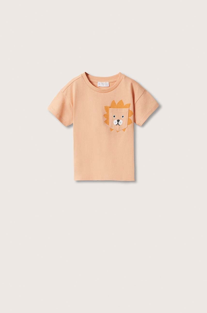 

Детска памучна тениска Mango Kids Bolsillo в оранжево с принт, Оранжев