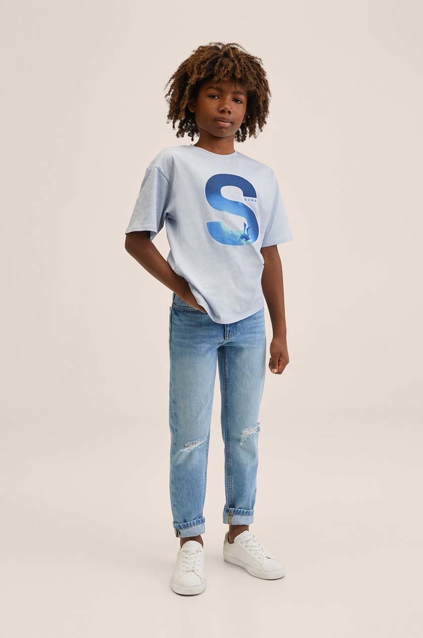 

Детска памучна тениска Mango Kids Scuba с принт, Син
