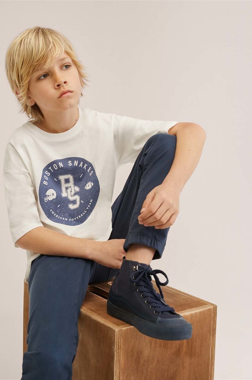 

Детска памучна тениска Mango Kids Ohio в бяло с принт, Бял
