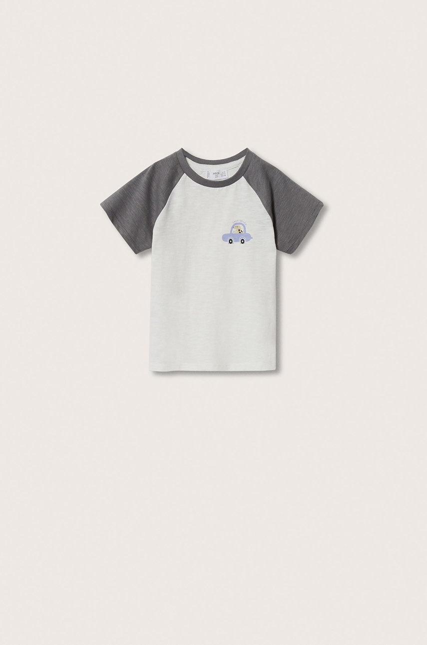 

Детска памучна тениска Mango Kids Diego в сиво с принт, Сив