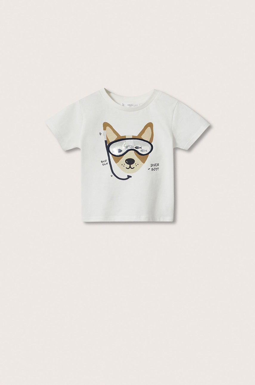 

Детска памучна тениска Mango Kids Gafas в бяло с принт, Бял