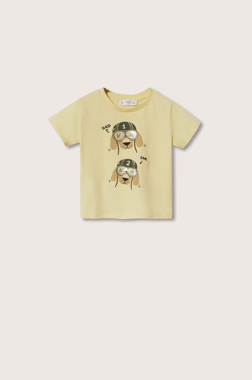 

Детска памучна тениска Mango Kids Gafas в жълто с принт, Жълт