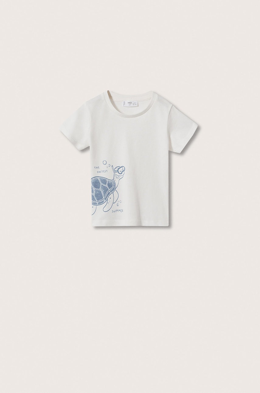 

Детска памучна тениска Mango Kids Water в бяло с принт, Бял