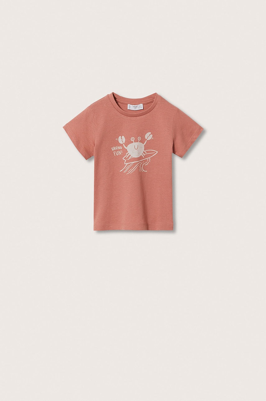 

Детска памучна тениска Mango Kids Water в оранжево с принт, Оранжев