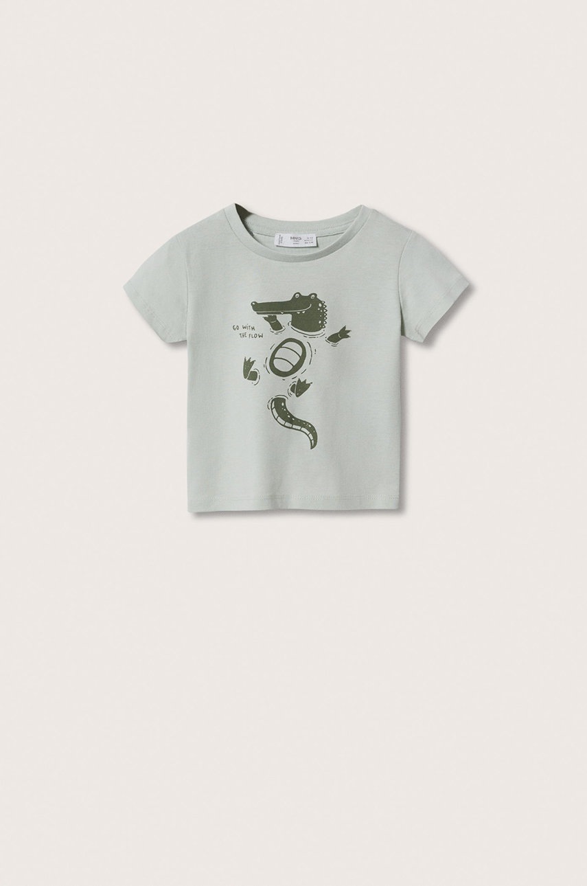 

Детска памучна тениска Mango Kids Water в зелено с принт, Зелен