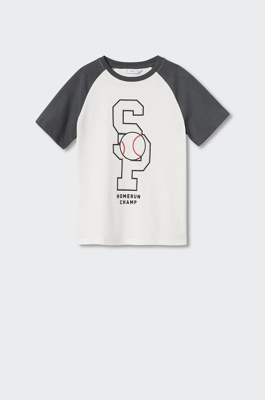 

Детска памучна тениска Mango Kids Francis в сиво с принт, Сив