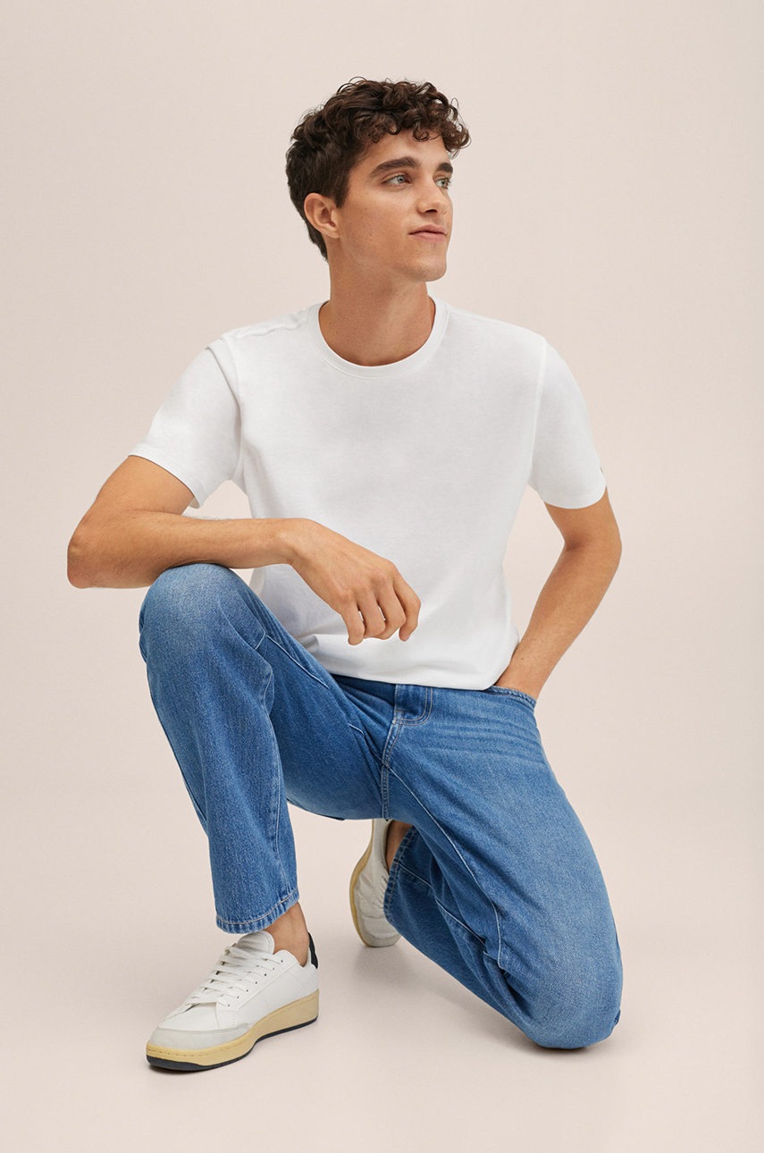 

Детска памучна тениска Mango Kids Basic в бяло с изчистен дизайн, Бял