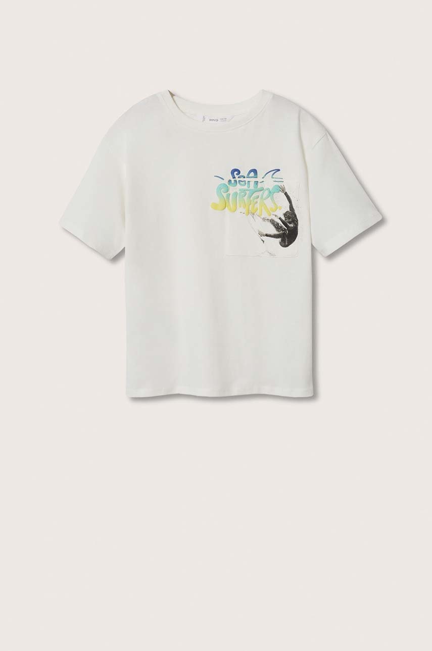 

Детска памучна тениска Mango Kids Bali в бяло с принт, Бял