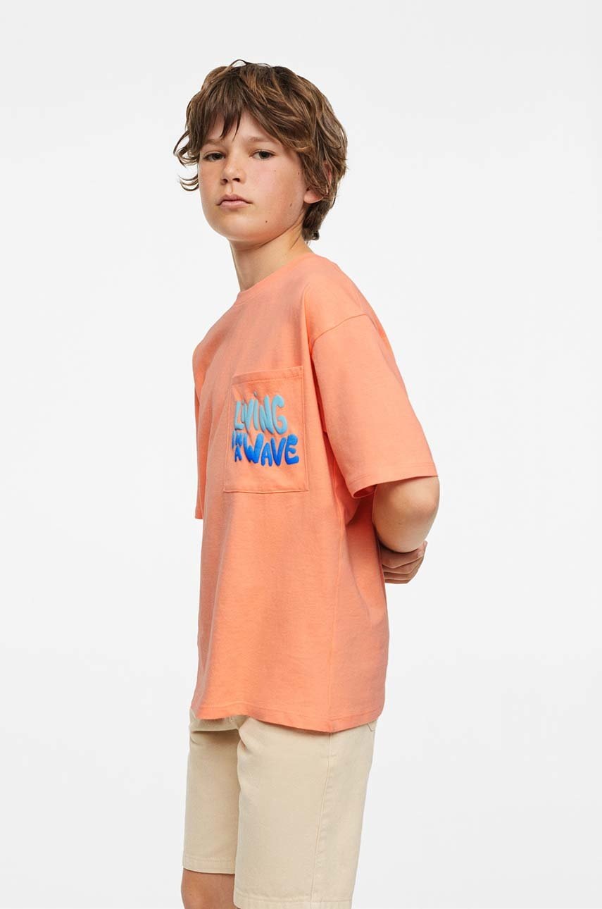 

Детска памучна тениска Mango Kids Bali в оранжево с принт, Оранжев