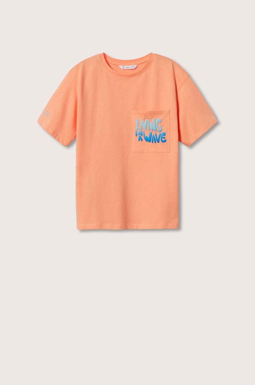 

Детская хлопковая футболка Mango Kids Bali цвет оранжевый с принтом