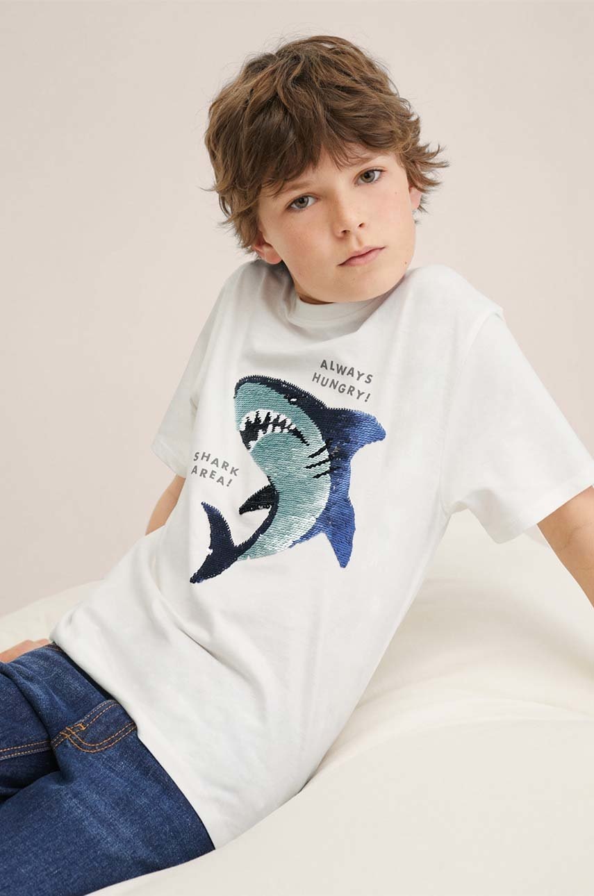 

Детска памучна тениска Mango Kids Lente в бяло с апликация, Бял